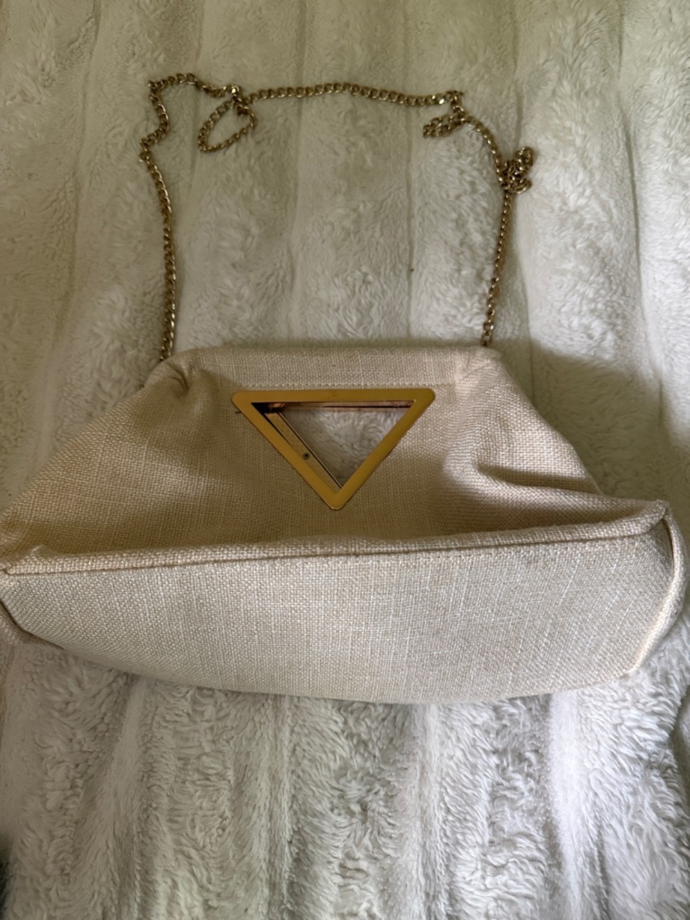 Beige Triangle Accent Chain Shoulder Bag